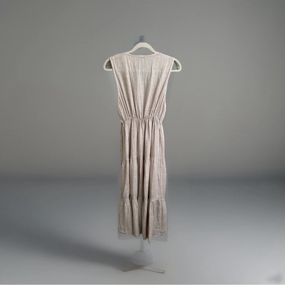 Elena Baldi Women's Tiered Boho A-line Tan Linen Dress with Lace Detail Size L - Picture 2 of 6